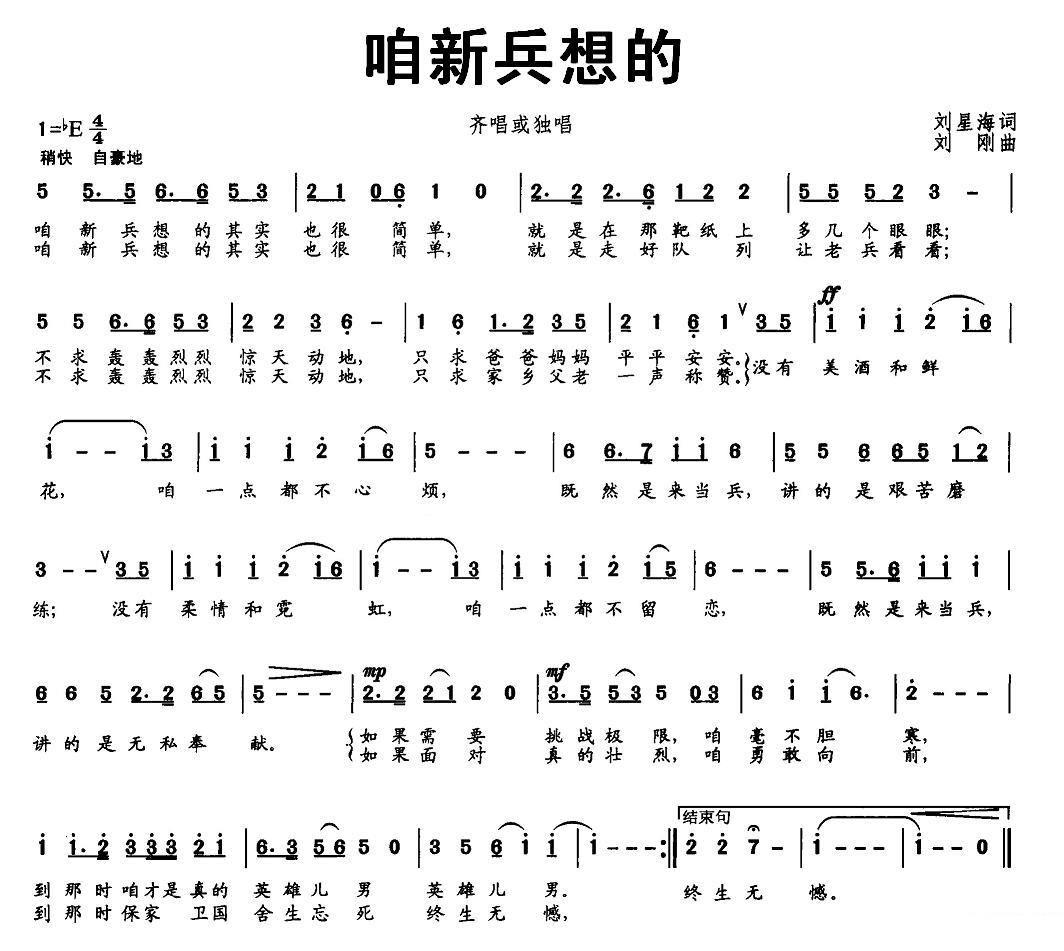 咱新兵想的（刘刚曲 刘星海词） -  简谱第1页