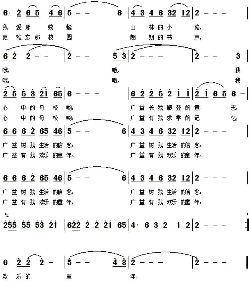 广益情（谨以此歌献给重庆广益中学120周年华诞）（2/2） -  简谱第1页