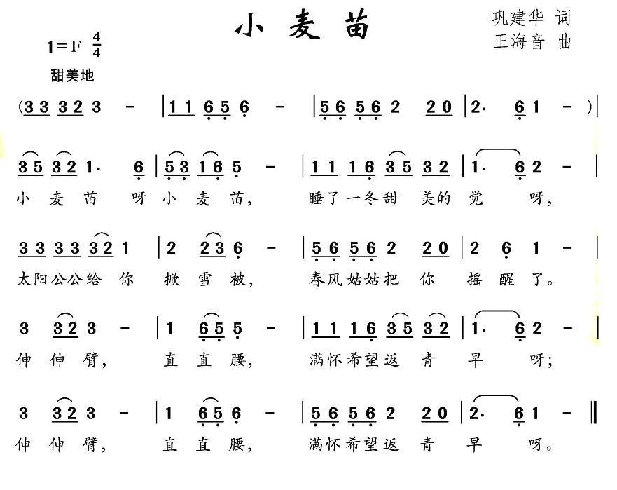 小麦苗（王海音曲 巩建华词） -  简谱第1页
