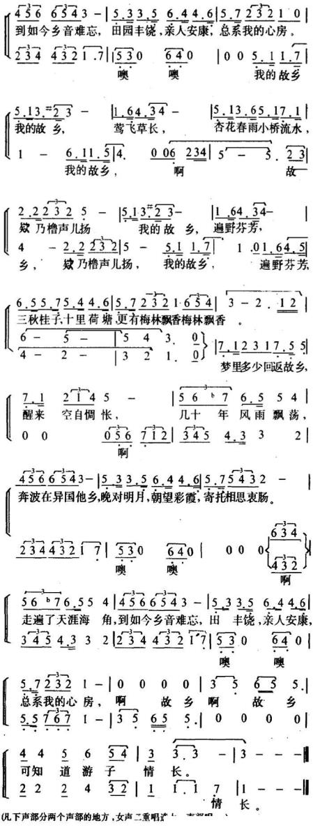 故乡恋（女声小组唱或女声二重唱）（3/3） -  简谱第1页