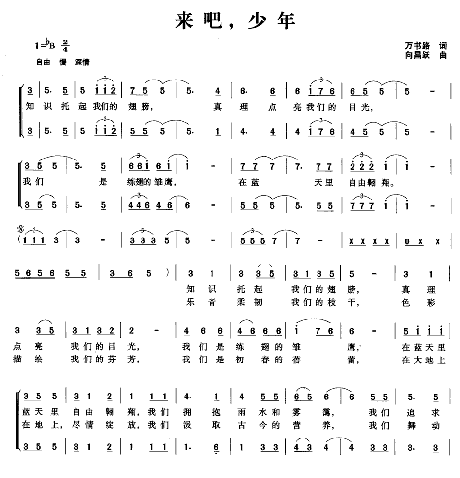 来吧，少年（向昌跃曲 万书路词） -  简谱第1页