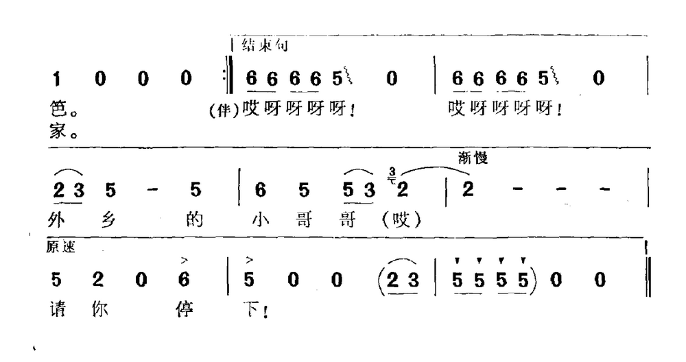 外乡的小哥哥你停下（粱国华词 尔宁曲）（3/3） -  简谱第1页