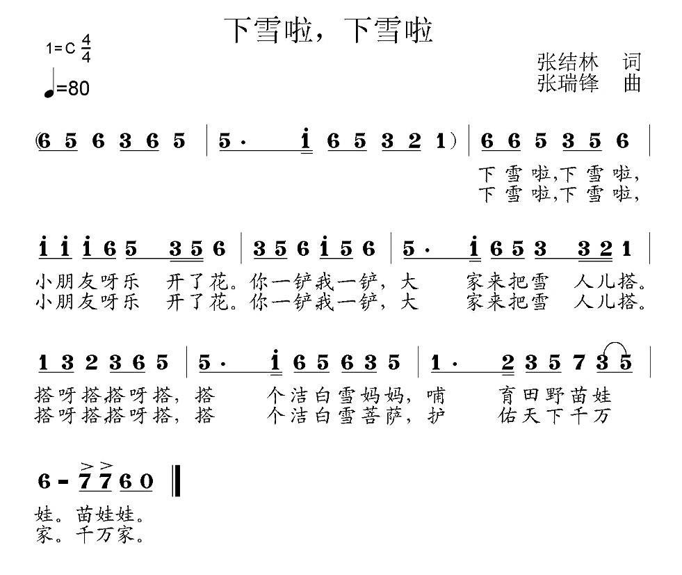下雪啦下雪啦（张瑞峰曲 张结林词） -  简谱第1页