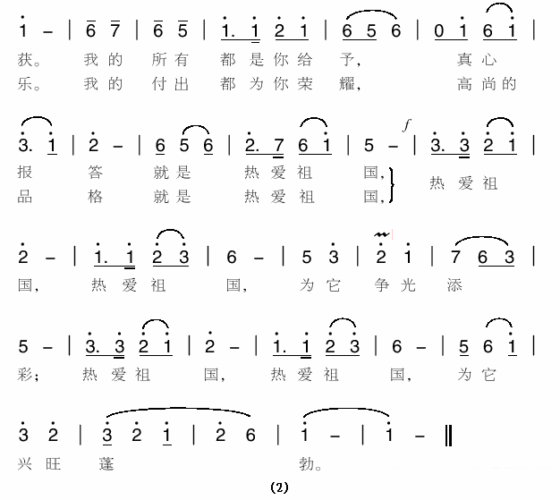 热爱祖国（宋青松词 燕录音曲）（2/2） -  简谱第1页