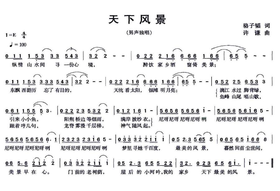 天下风景（男声独唱） -  简谱第1页