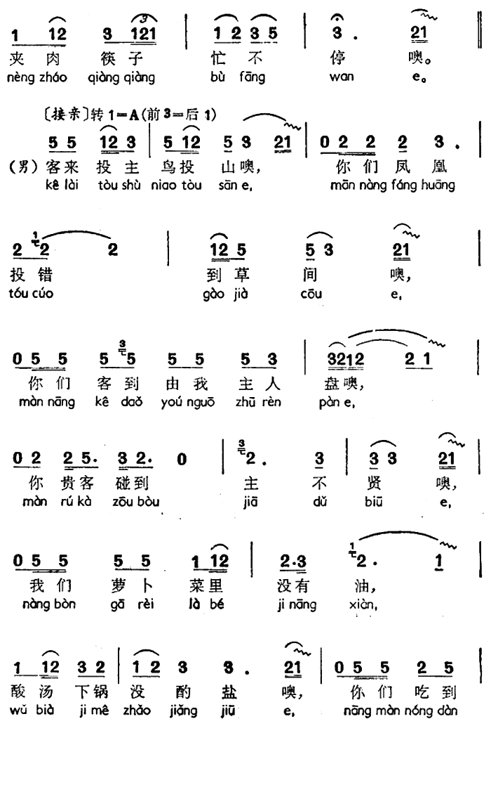 苗族接亲歌调：姐妹送上你家门（声萨当秋）（3/4） -  简谱第1页
