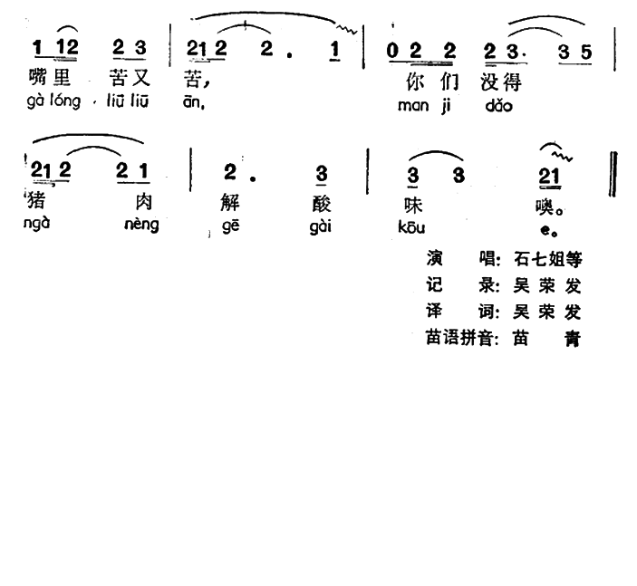 苗族接亲歌调：姐妹送上你家门（声萨当秋）（4/4） -  简谱第1页