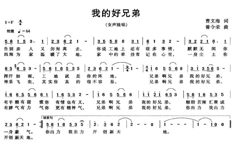 我的好兄弟（黄文海词 曾令荣曲） -  简谱第1页