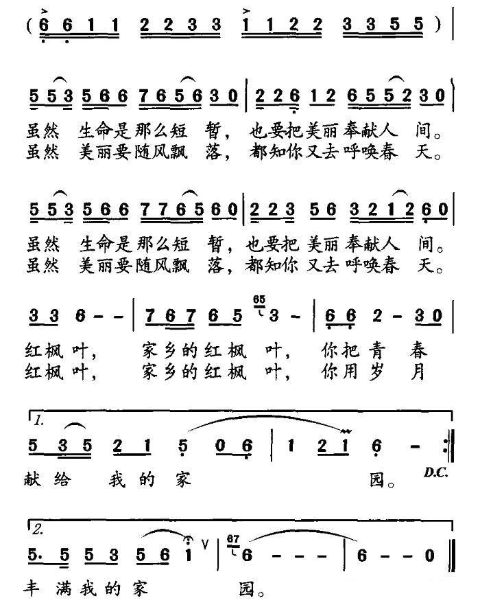 家乡的枫叶（2/2） -  简谱第1页