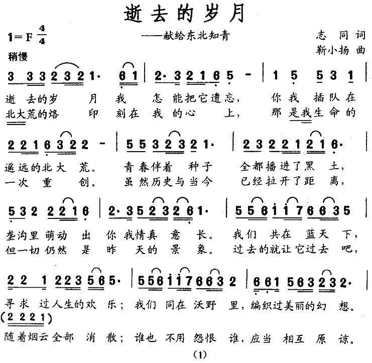 逝去的岁月——献给东北知青（1/2） -  简谱第1页
