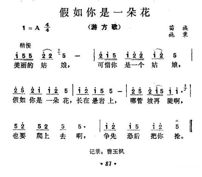 游方歌：假如你是一朵花 -  简谱第1页