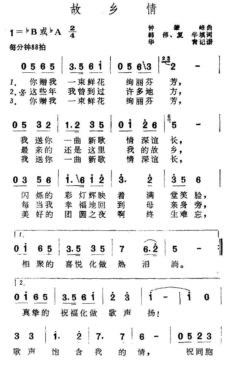 故乡情（韩伟词 钟肇峰曲）（1/2） -  简谱第1页