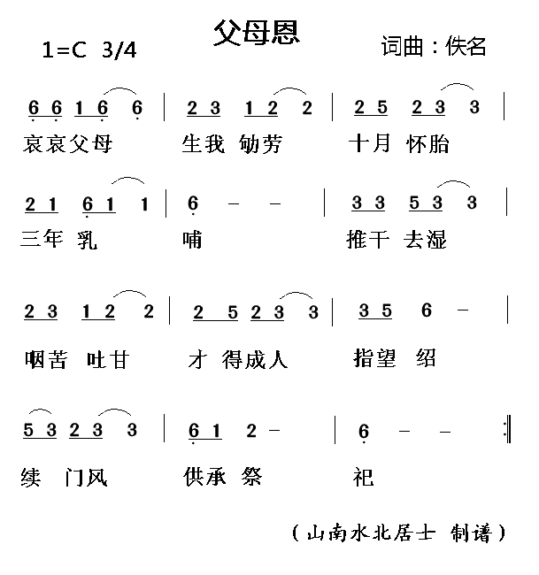 父母恩（王意超制谱版） -  简谱第1页