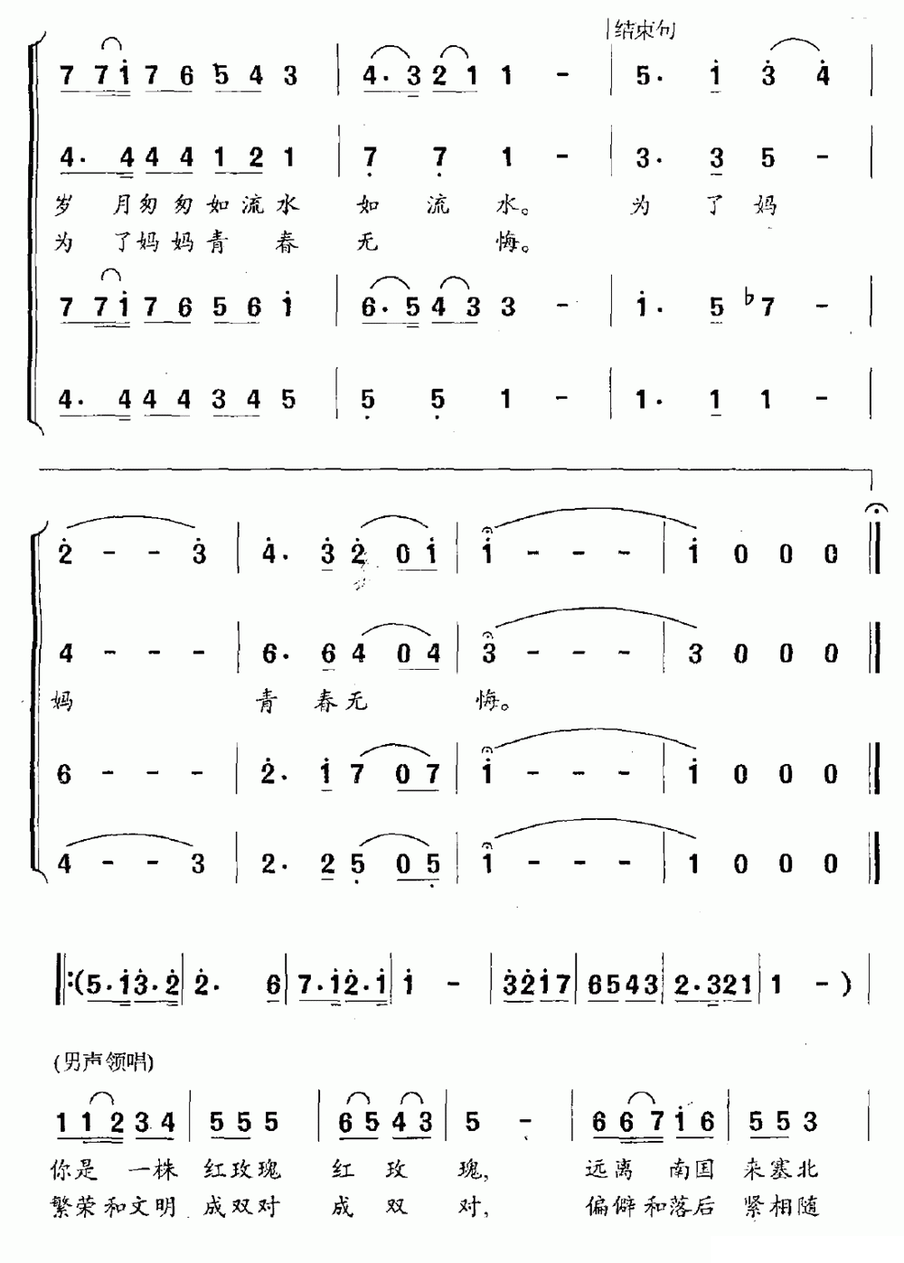 青春无悔（安静词 田歌曲）（2/2） -  简谱第1页