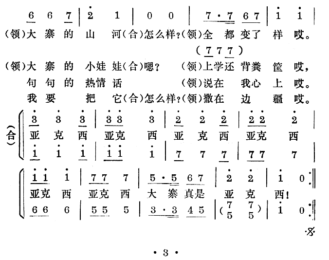 大寨亚克西（陆祖龙曲 陈克正词）（2/2） -  简谱第1页