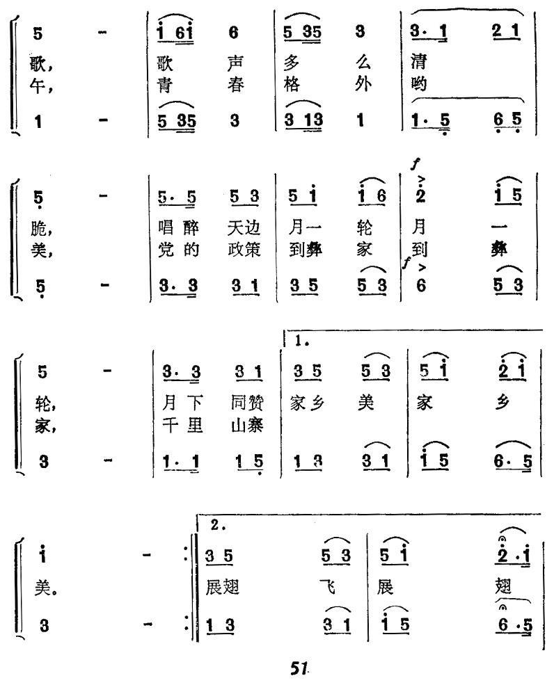 山寨的夜晚（刘位循词 杨子星曲）（2/2） -  简谱第1页