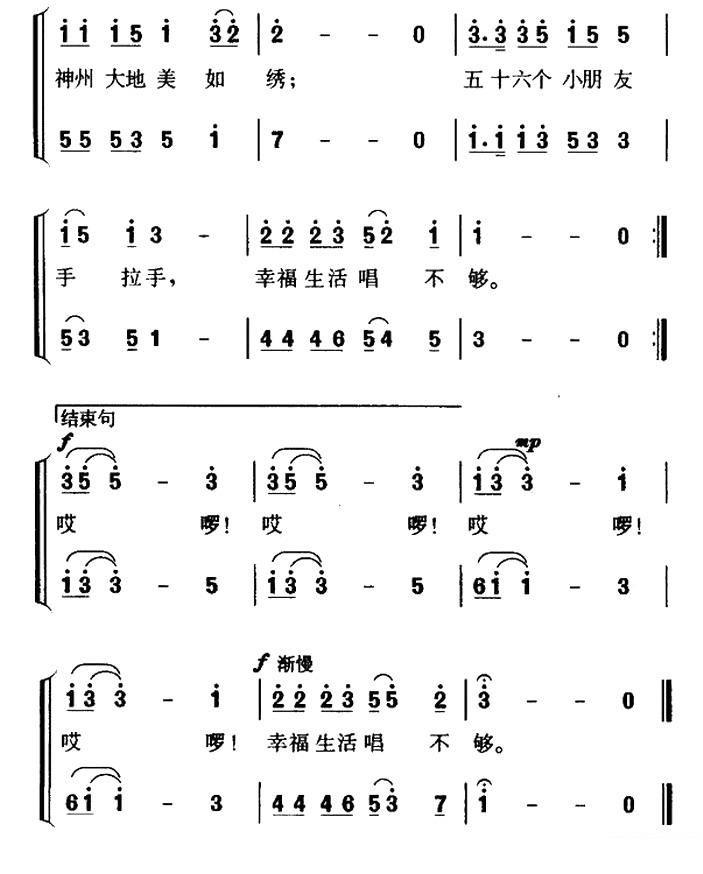 五十六个小朋友手拉手（陈江风词曲 贵森改编）（2/2） -  简谱第1页