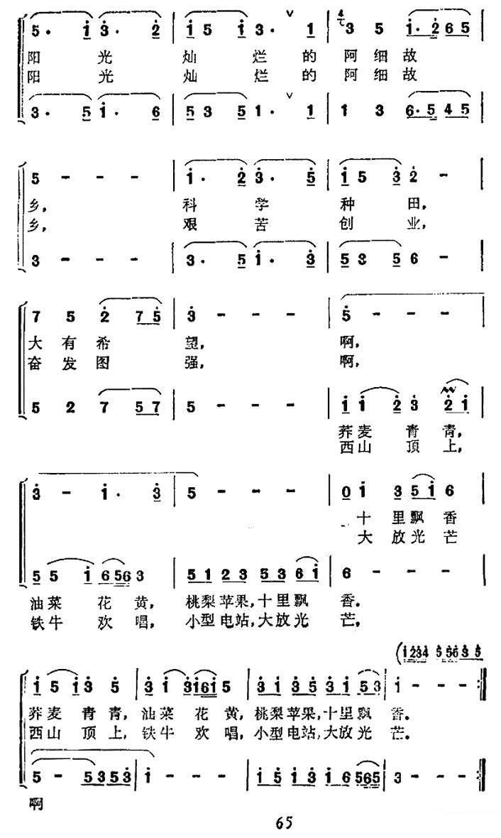 男女声二重唱：在阳光灿烂的阿细故乡（2/3） -  简谱第1页