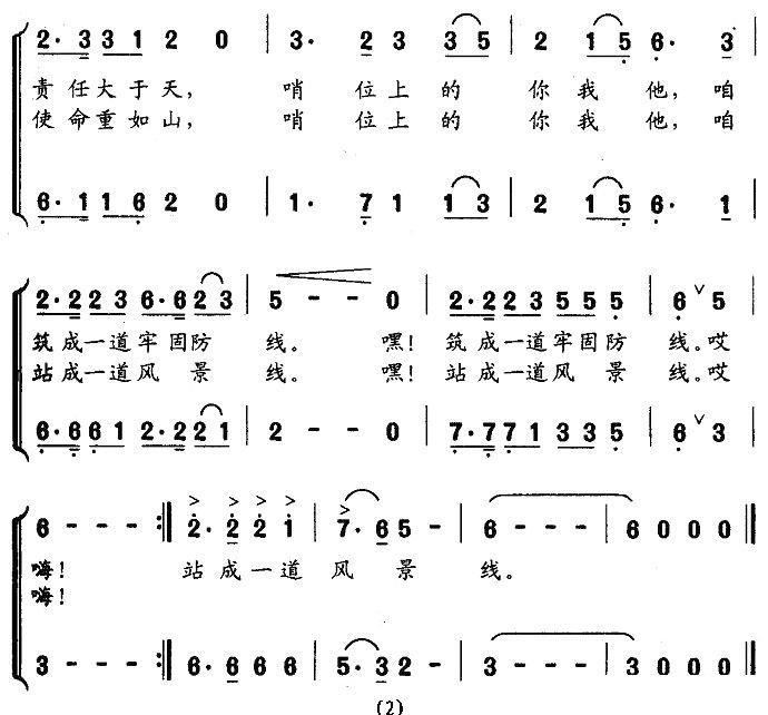 小哨位（张平词 张平曲）（2/3） -  简谱第1页