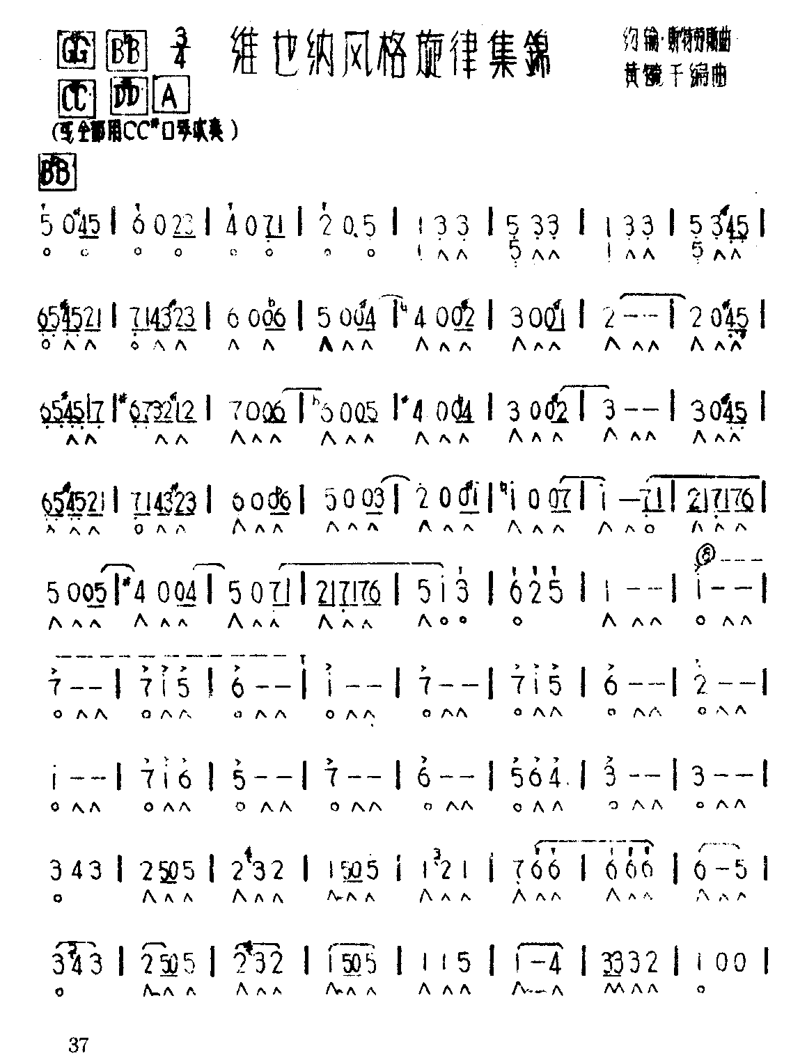 维也纳风格旋律集锦（约翰·施特劳斯作曲 黄毓千改编） -  简谱第1页