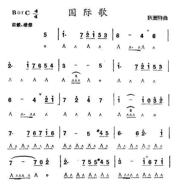 国际歌（欧仁·鲍狄埃曲） -  简谱第1页