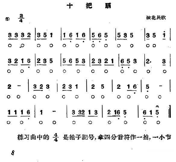 陕北民歌：十把扇 -  简谱第1页