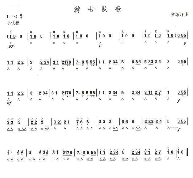 考级六级曲目：游击队歌 -  简谱第1页
