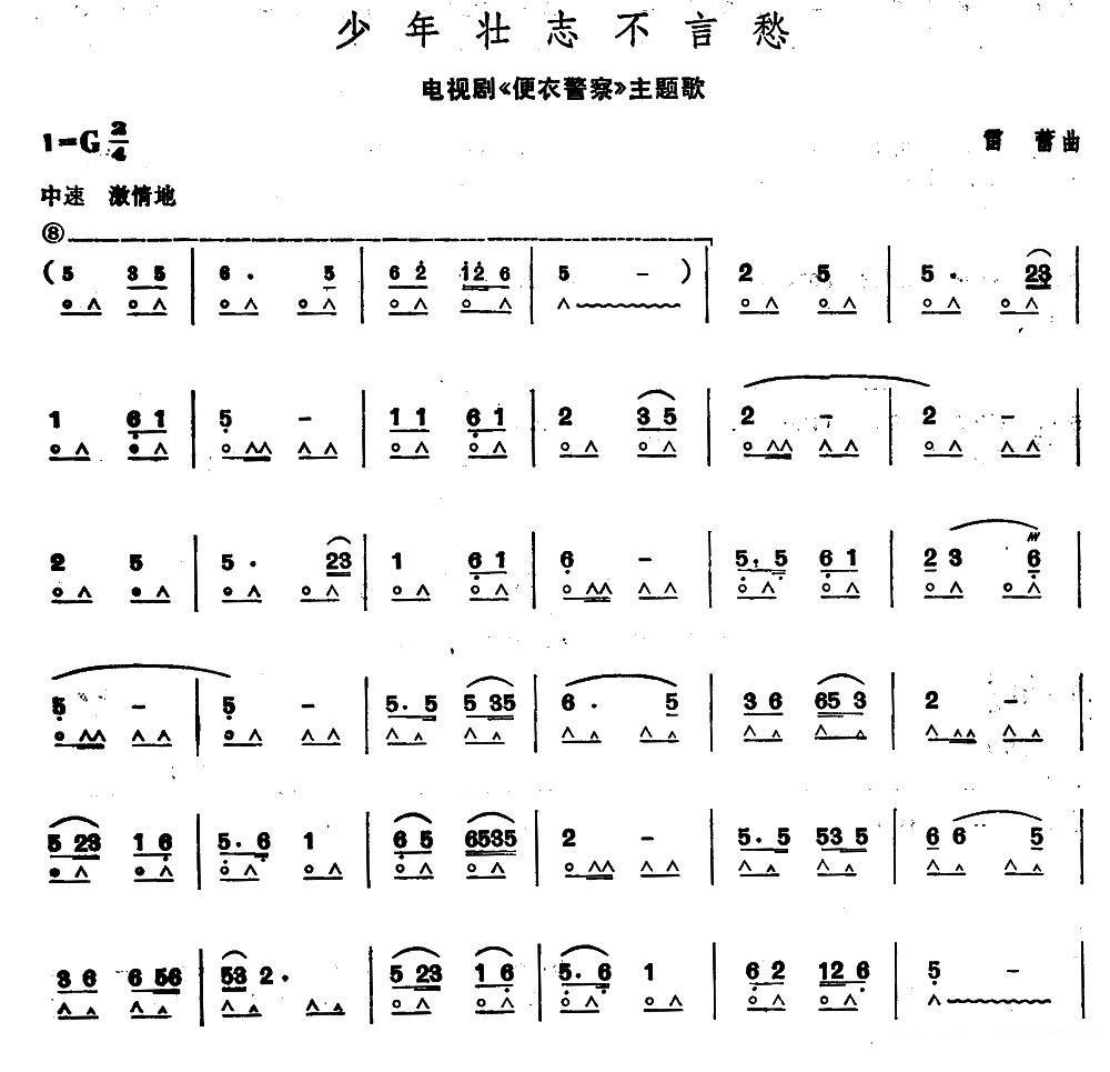电视剧《便衣警察》主题歌：少年壮志不言愁 -  简谱第1页