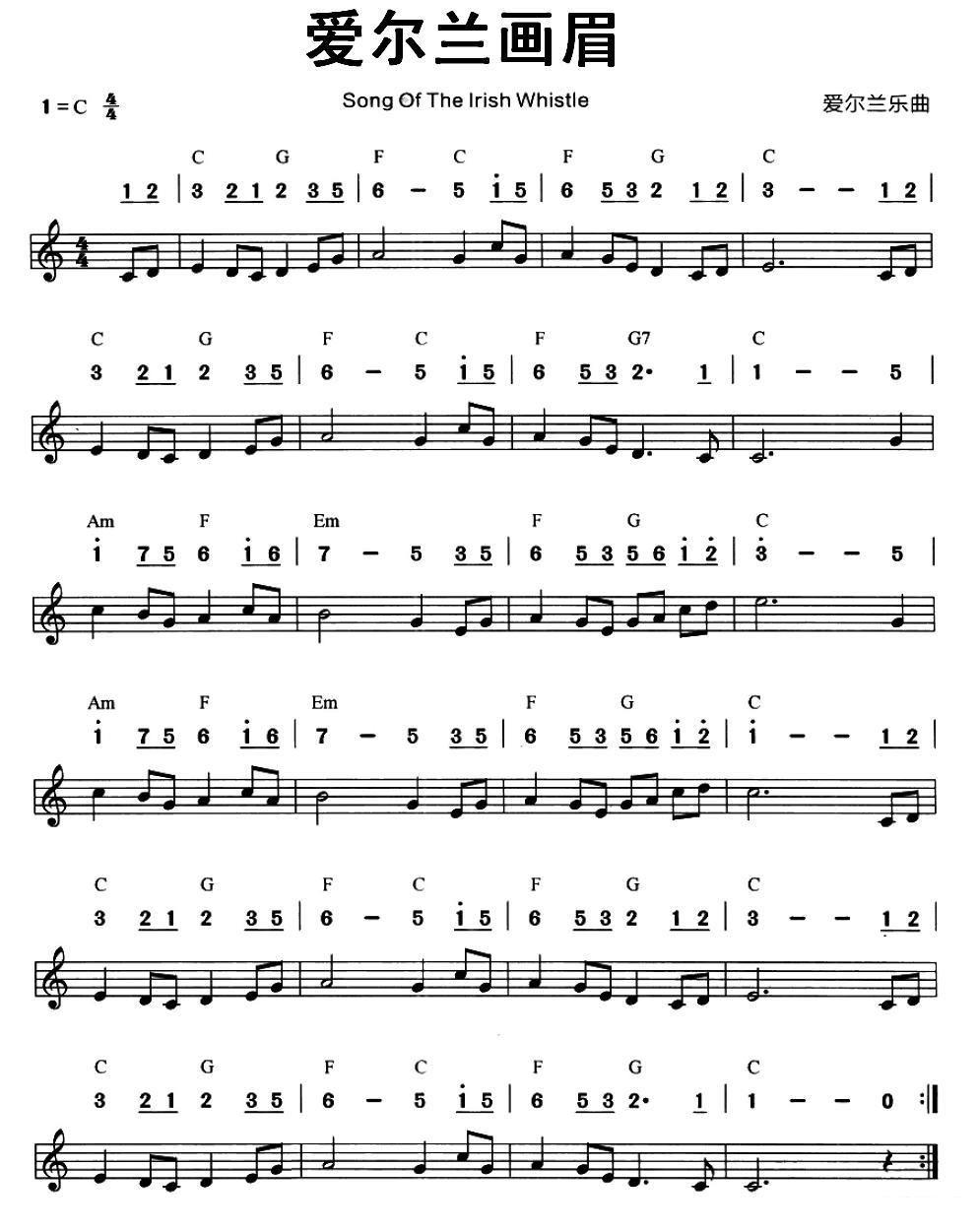 爱尔兰乐曲：爱尔兰画眉（又名：The sally garden） -  简谱第1页