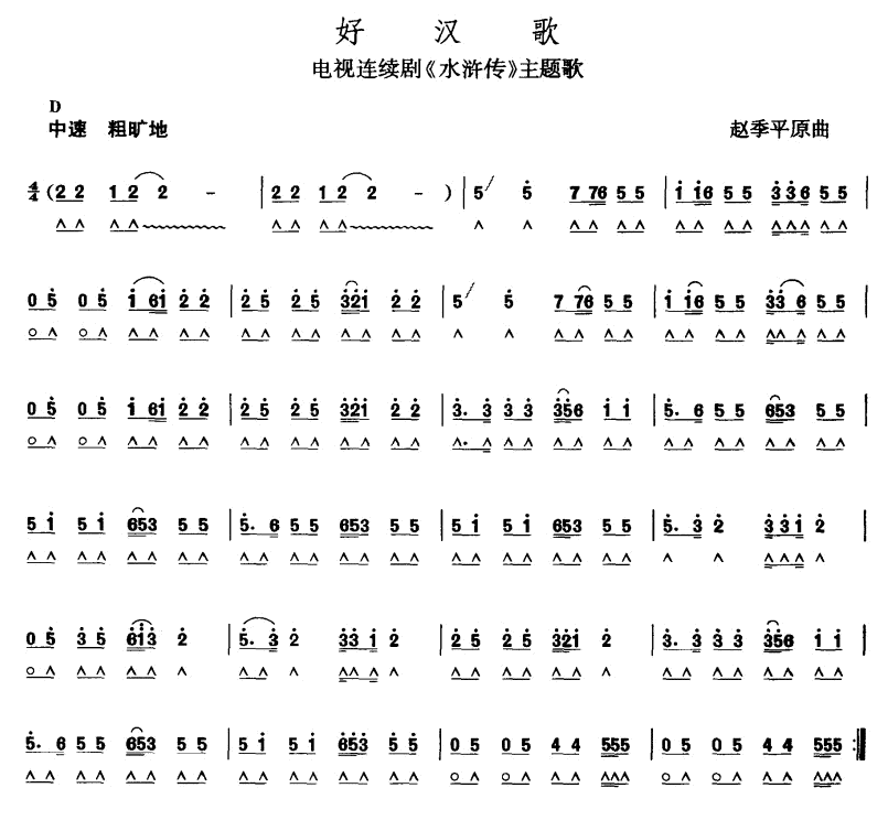 好汉歌 电视剧《水浒传》主题歌 -  简谱第1页