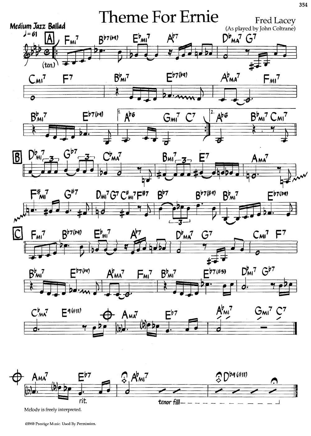 Theme For Ernie（爵士钢琴曲） -  简谱第1页