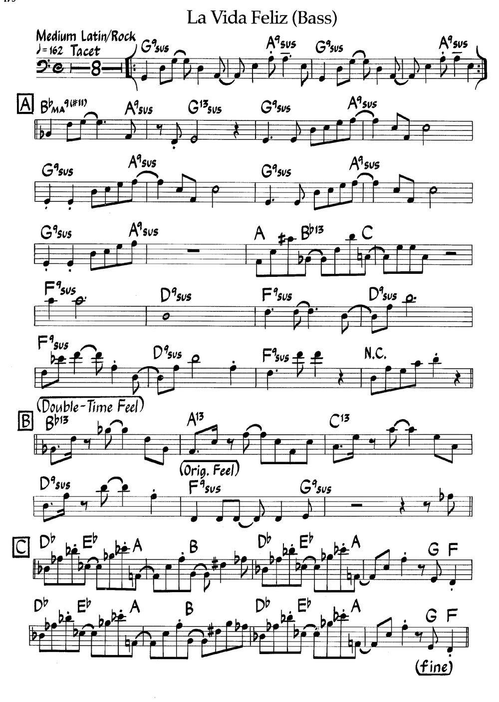 La Vida Feliz (Bass)（爵士钢琴曲） -  简谱第1页