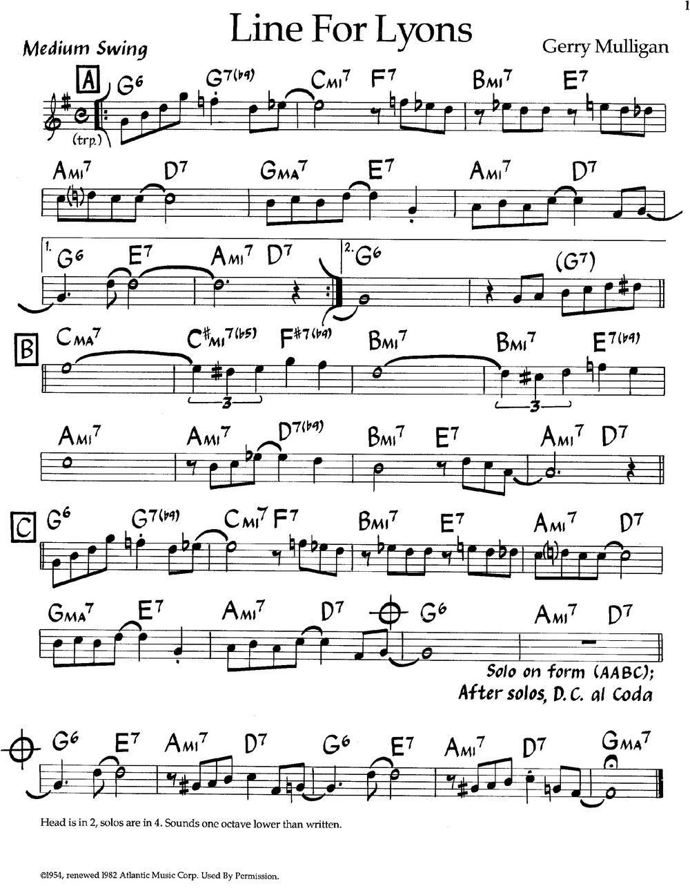 Line For Lyons（爵士钢琴曲） -  简谱第1页