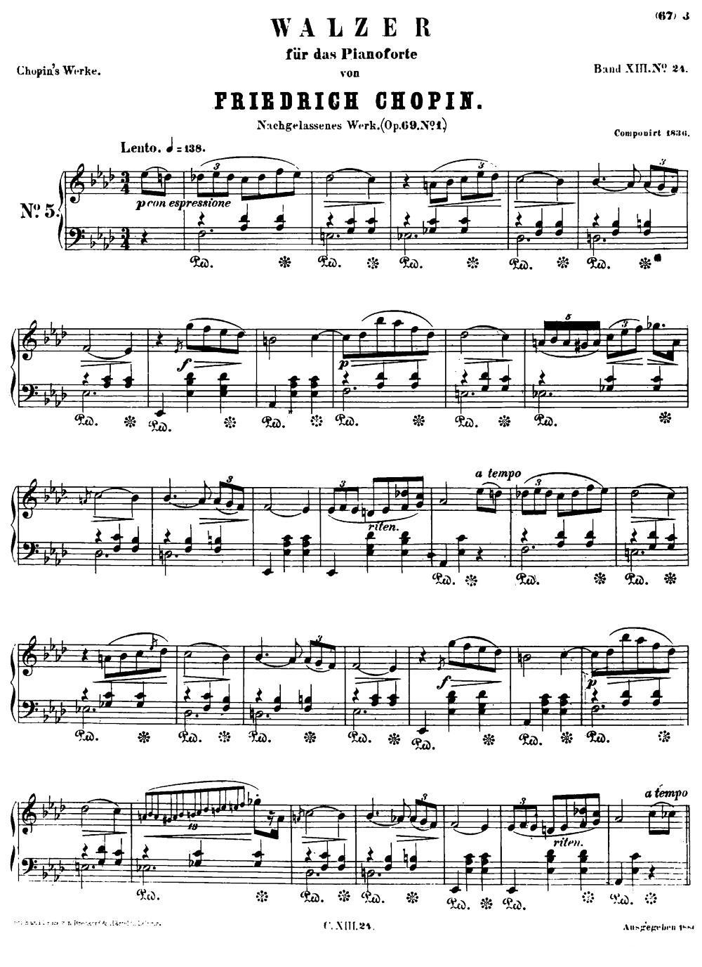 降A大调离别圆舞曲Op.69-1 -  简谱第1页