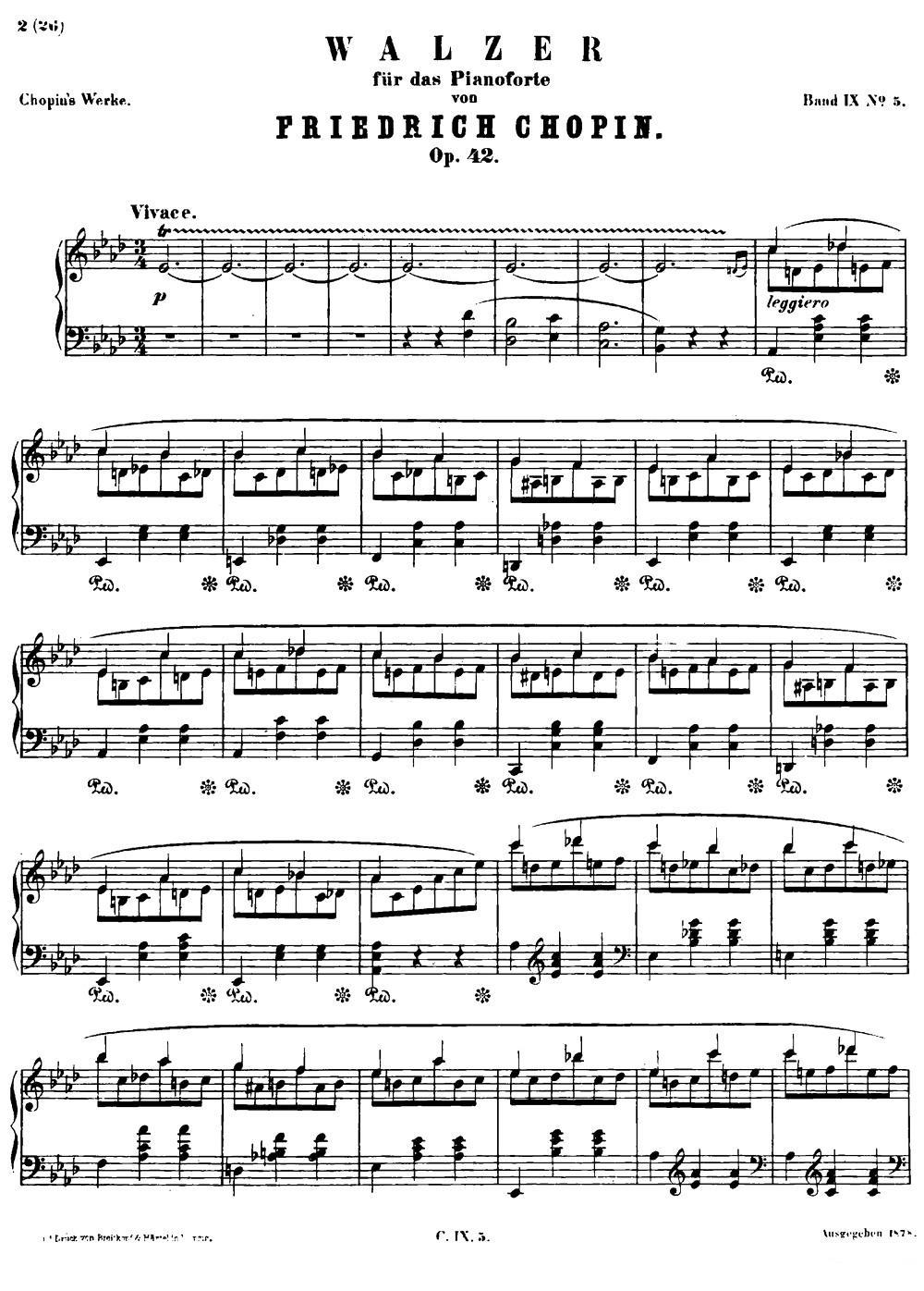 降A大调圆舞曲Op.42 -  简谱第1页