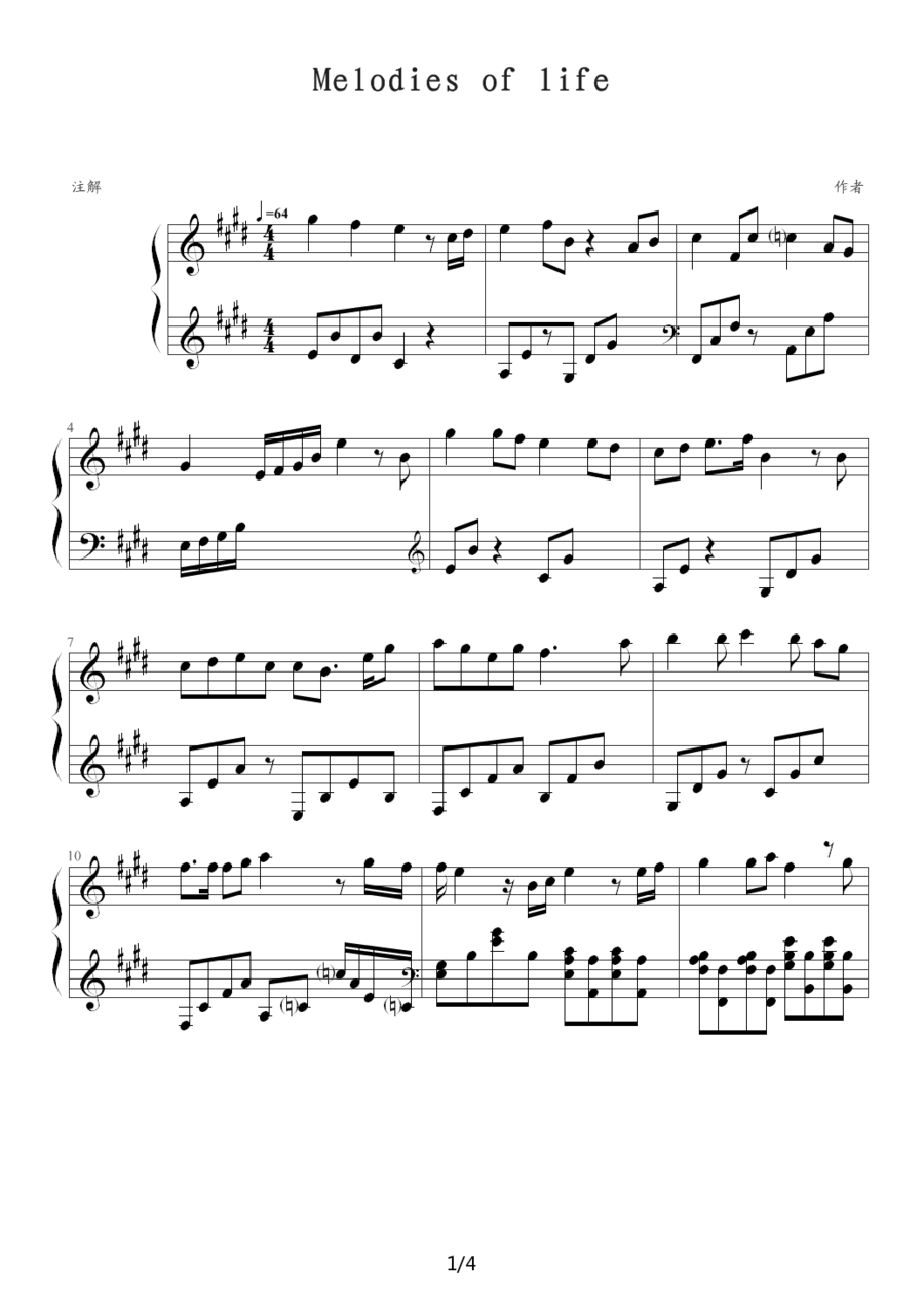 melodies of lifes -  简谱第1页