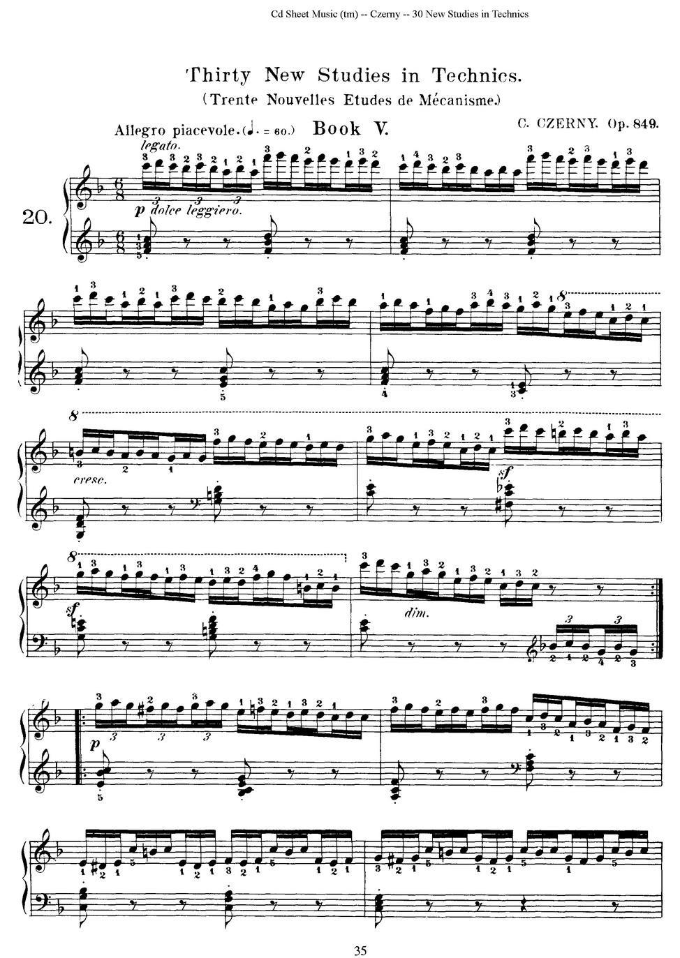 Czerny - 30 New Studies - 20 -  简谱第1页