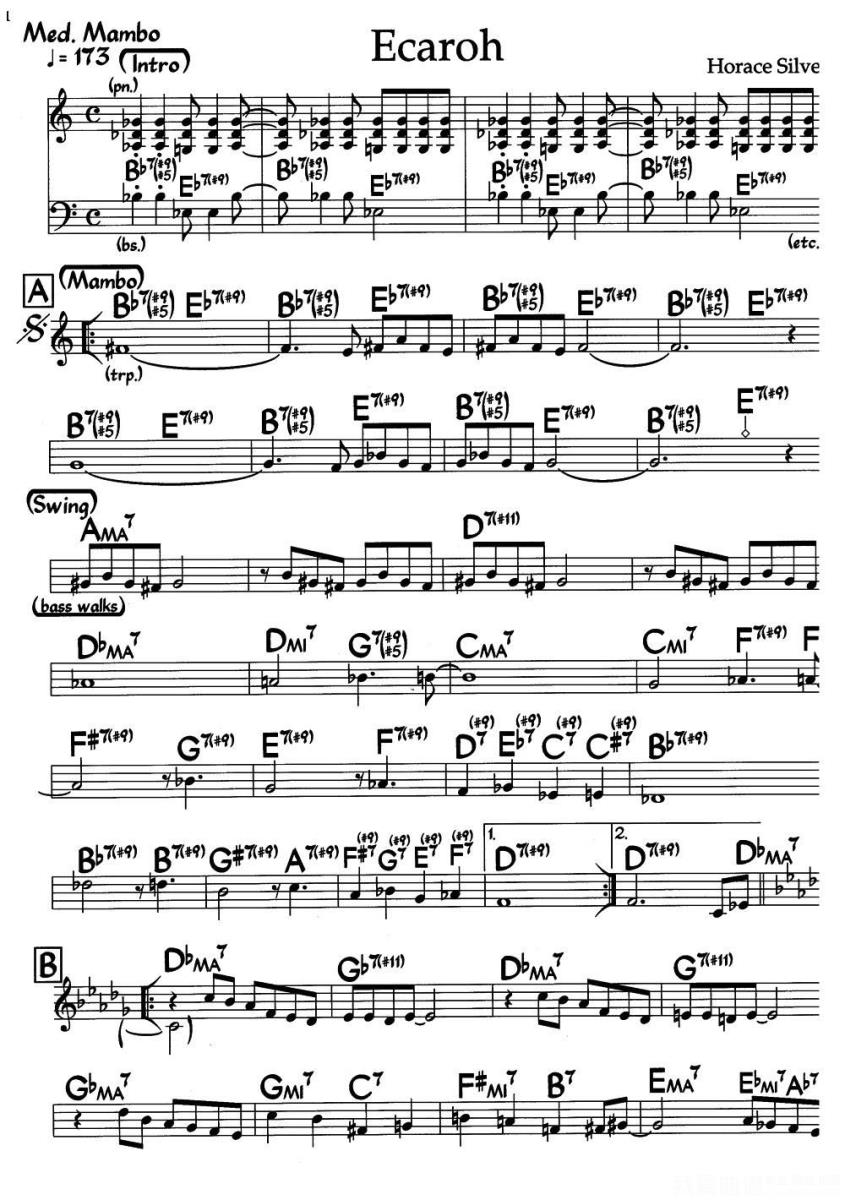 Ecaroh（爵士钢琴曲） -  简谱第1页