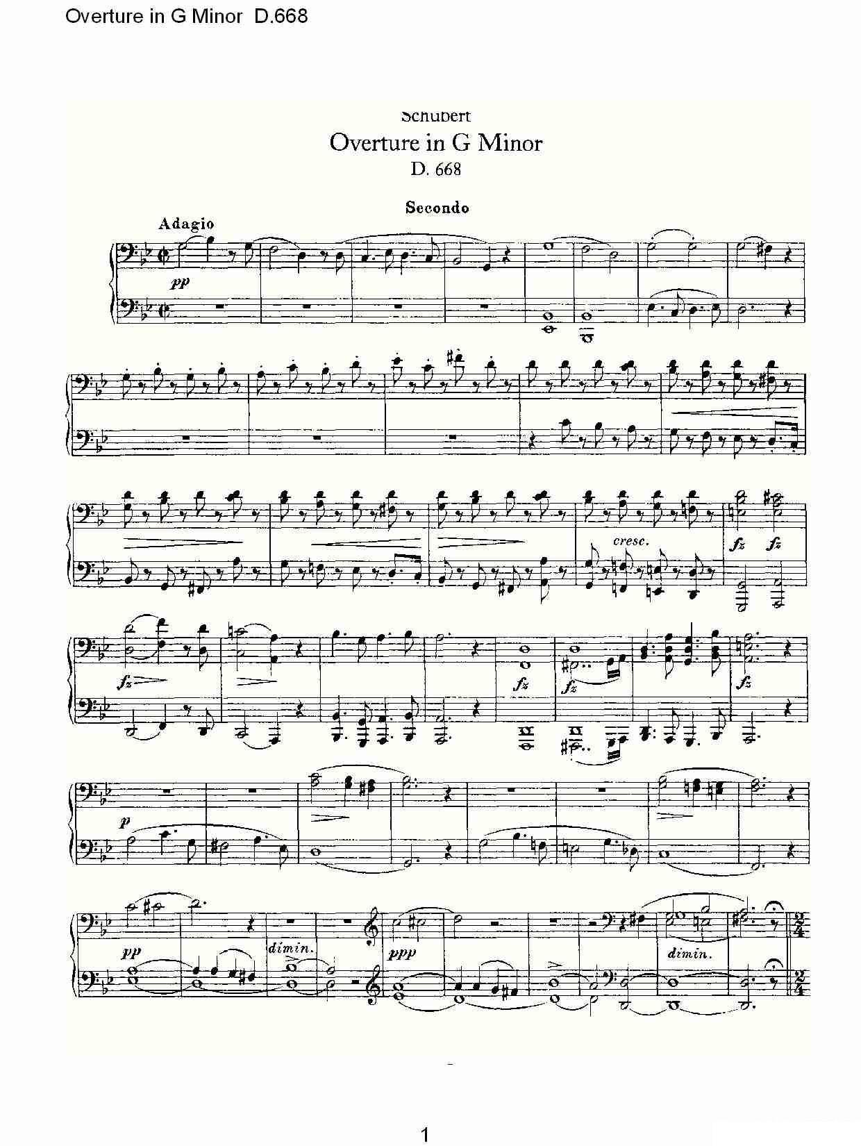 Overture in G Minor D.668（Ｇ小调序曲 D.668） -  简谱第1页
