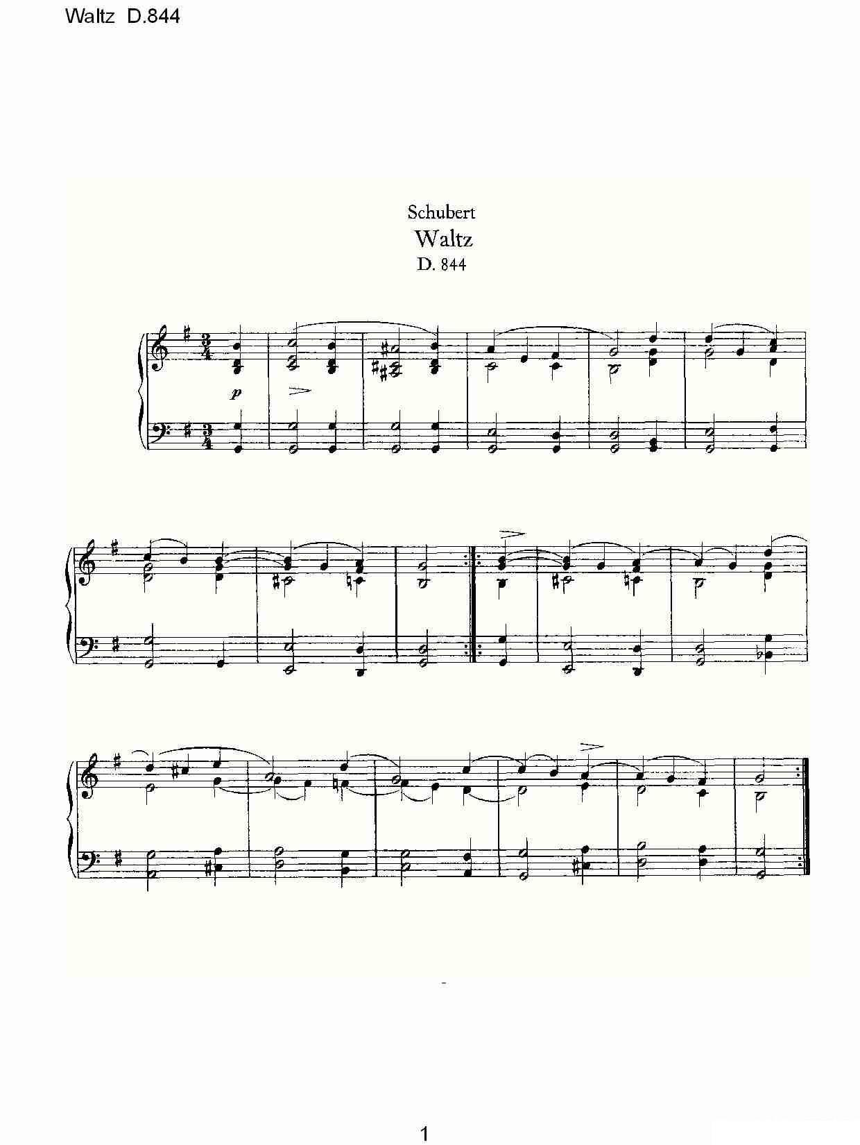 Waltz D.84（华尔兹舞曲 D.844） -  简谱第1页