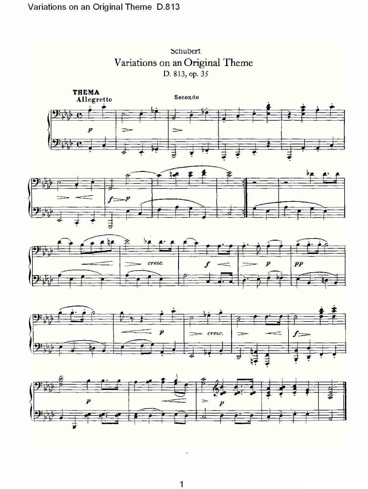 Variations on an Original Theme D.813（原生态主题变鸣曲 D.） -  简谱第1页
