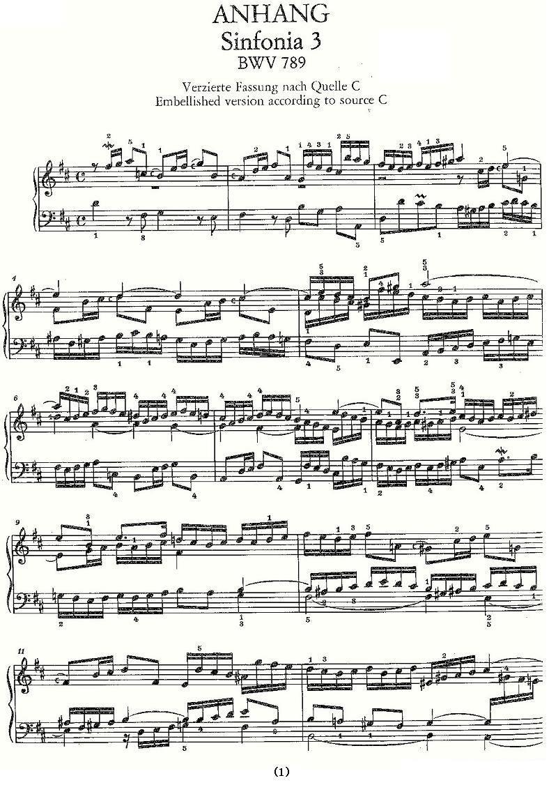 Sinfonia 3 BWV-789 -  简谱第1页