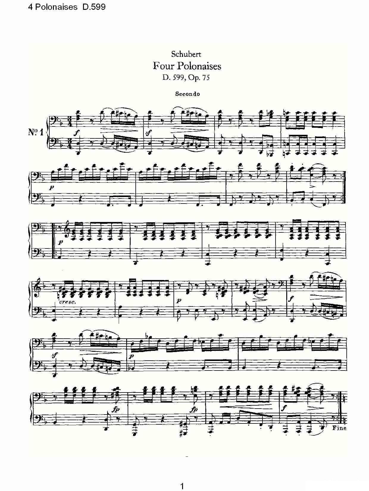 4 Polonaises D.599（４波罗乃兹舞曲 D.599） -  简谱第1页
