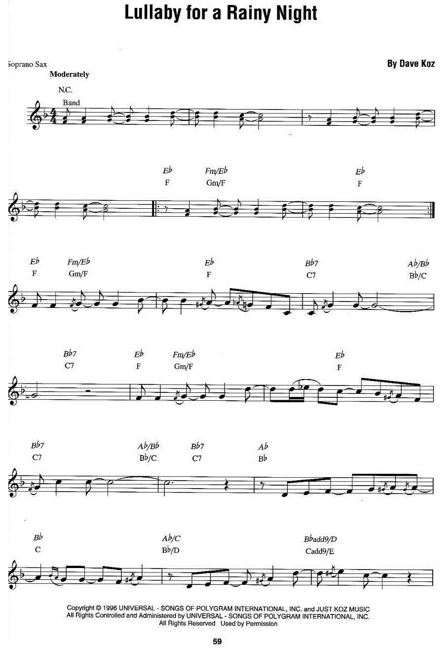 Lullaby for a Rainy Night（Dave Koz曲） -  简谱第1页
