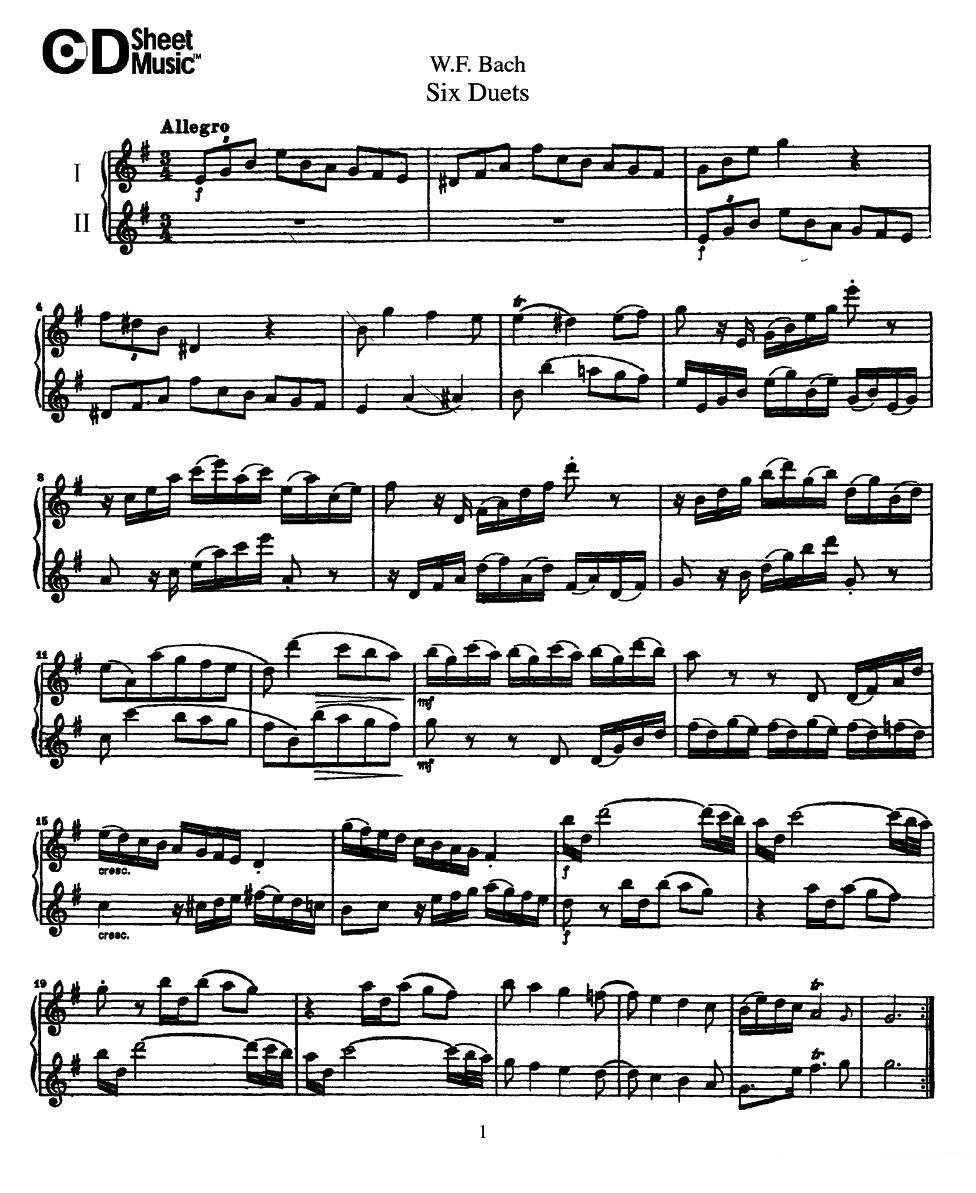 Six Duets（6首二重奏）（1） -  简谱第1页