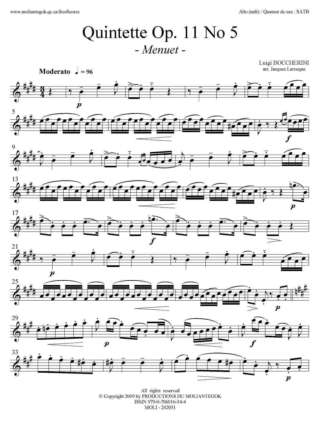 Quintette Op.11 No.5（四重奏分谱） -  简谱第1页