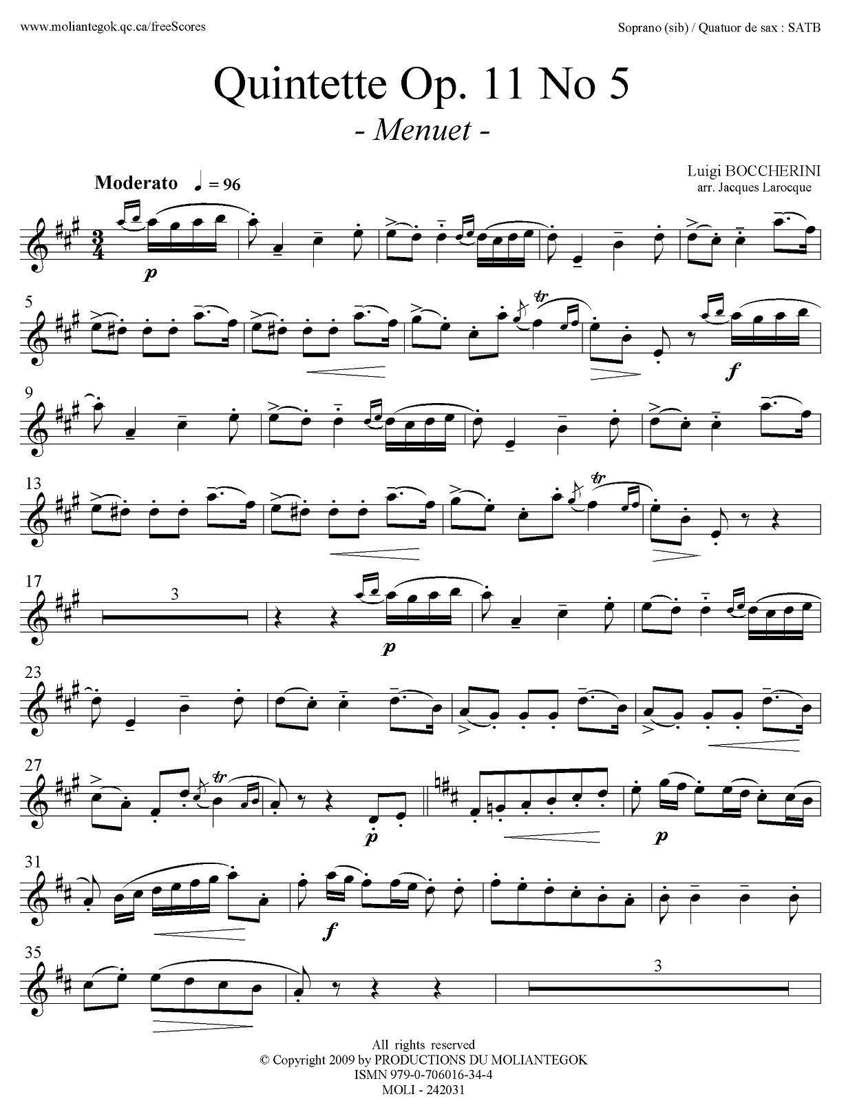 Quintette Op.11 No.5（四重奏分谱） -  简谱第5页