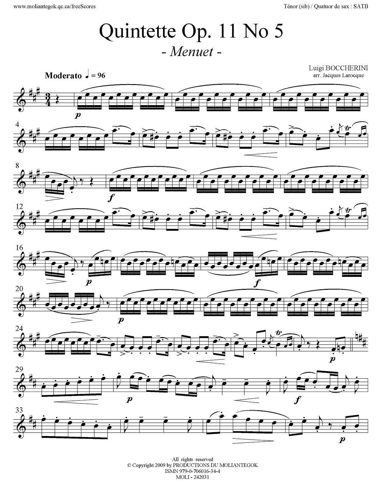 Quintette Op.11 No.5（四重奏分谱） -  简谱第7页
