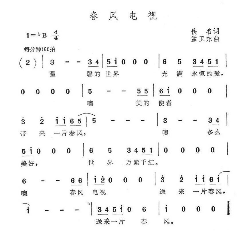 春风电视（孟卫东曲） -  简谱第1页