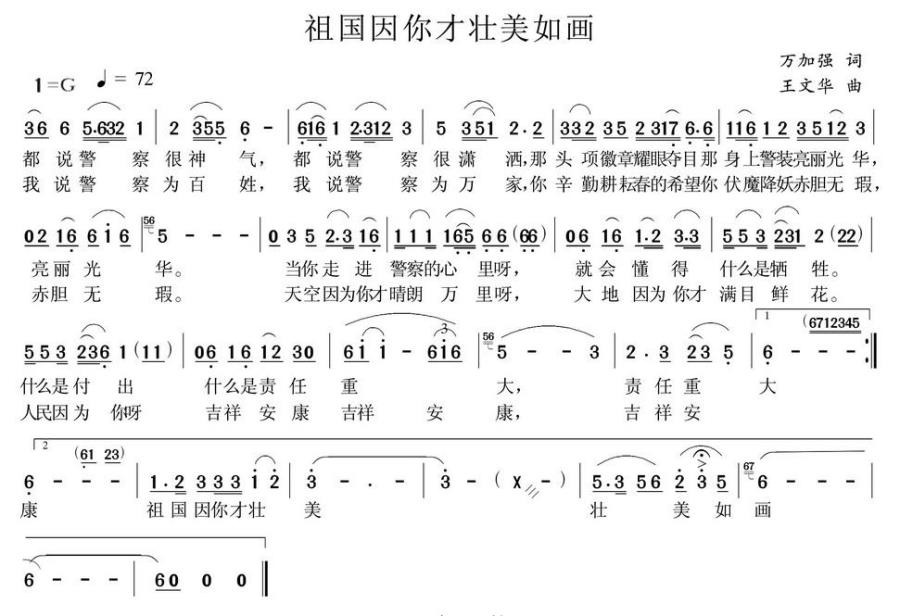 祖国因你才壮美如画（王文华曲 万加强词） -  简谱第1页